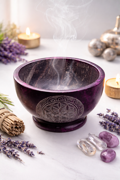 Räucherschale "Uranus" fuchsia aus Speckstein